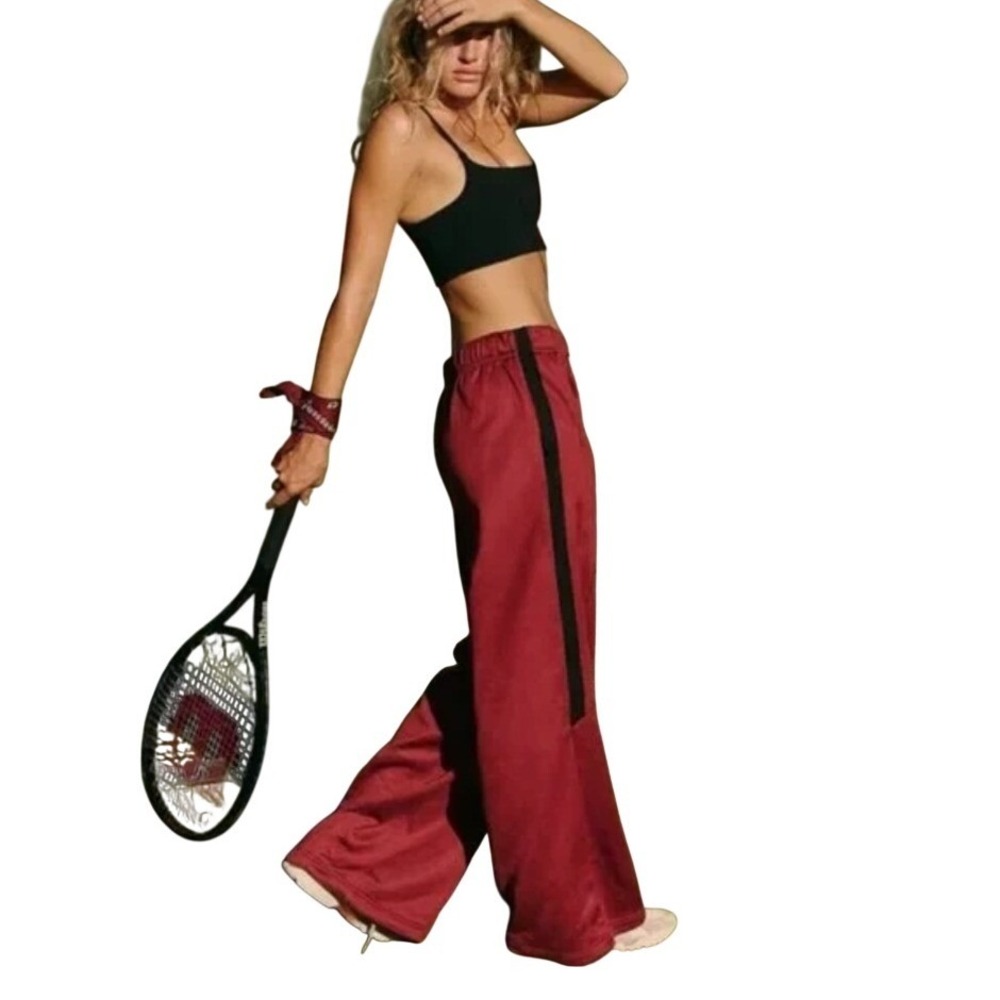 Free People Movement Fineline Wide Leg Oversized Burgundy Pants Large Athleisure